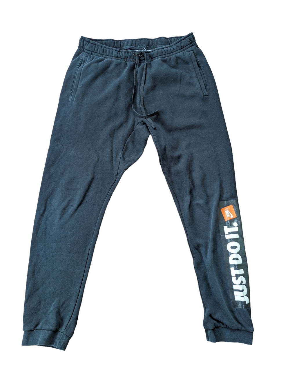 NIKE SPORTSWEAR JUST DO IT MEN'S JOGGERS SWEATPANTS BLACK ORANGE LOGO SIZE L